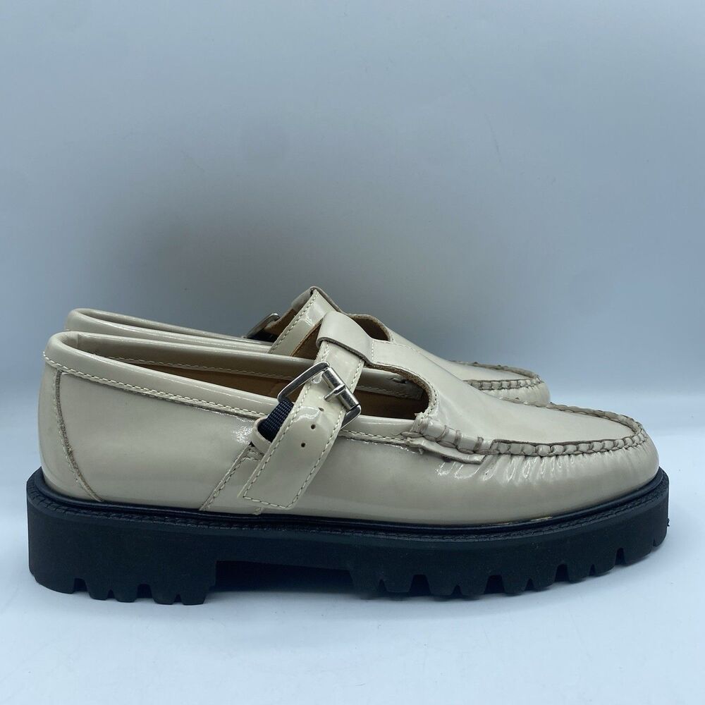 GH Bass Shoes Mary Jane Super Lug Womens 7 EU 38 Beige Patent Leather Boho NWOB*